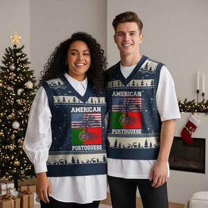 American Grown Portuguese Roots V-Neck Knit Sweater Vest Distressed Tree Portugal USA Flag TS10 Navy Beige Print Your Wear