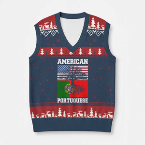 American Grown Portuguese Roots V-Neck Knit Sweater Vest Distressed Tree Portugal USA Flag TS10 Navy Red Print Your Wear