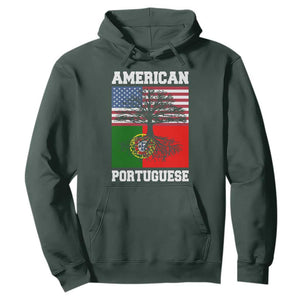 American Grown Portuguese Roots Hoodie Distressed Tree Portugal USA Flag TS10 Dark Forest Green Print Your Wear