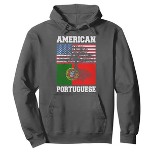 American Grown Portuguese Roots Hoodie Distressed Tree Portugal USA Flag TS10 Dark Heather Print Your Wear