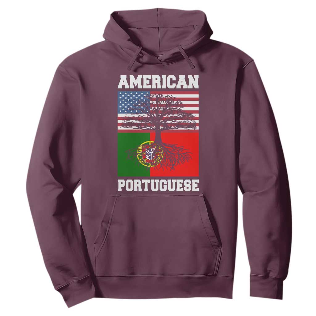 American Grown Portuguese Roots Hoodie Distressed Tree Portugal USA Flag TS10 Maroon Print Your Wear