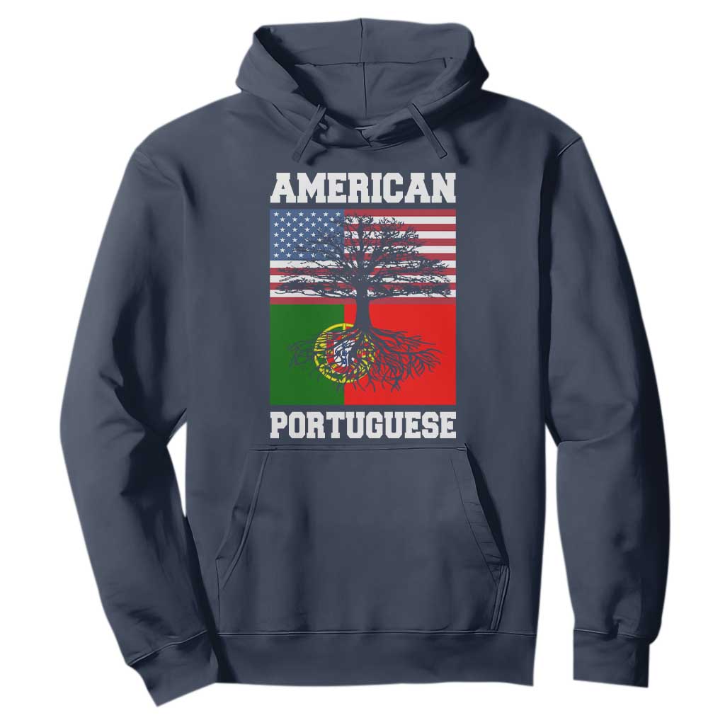 American Grown Portuguese Roots Hoodie Distressed Tree Portugal USA Flag TS10 Navy Print Your Wear