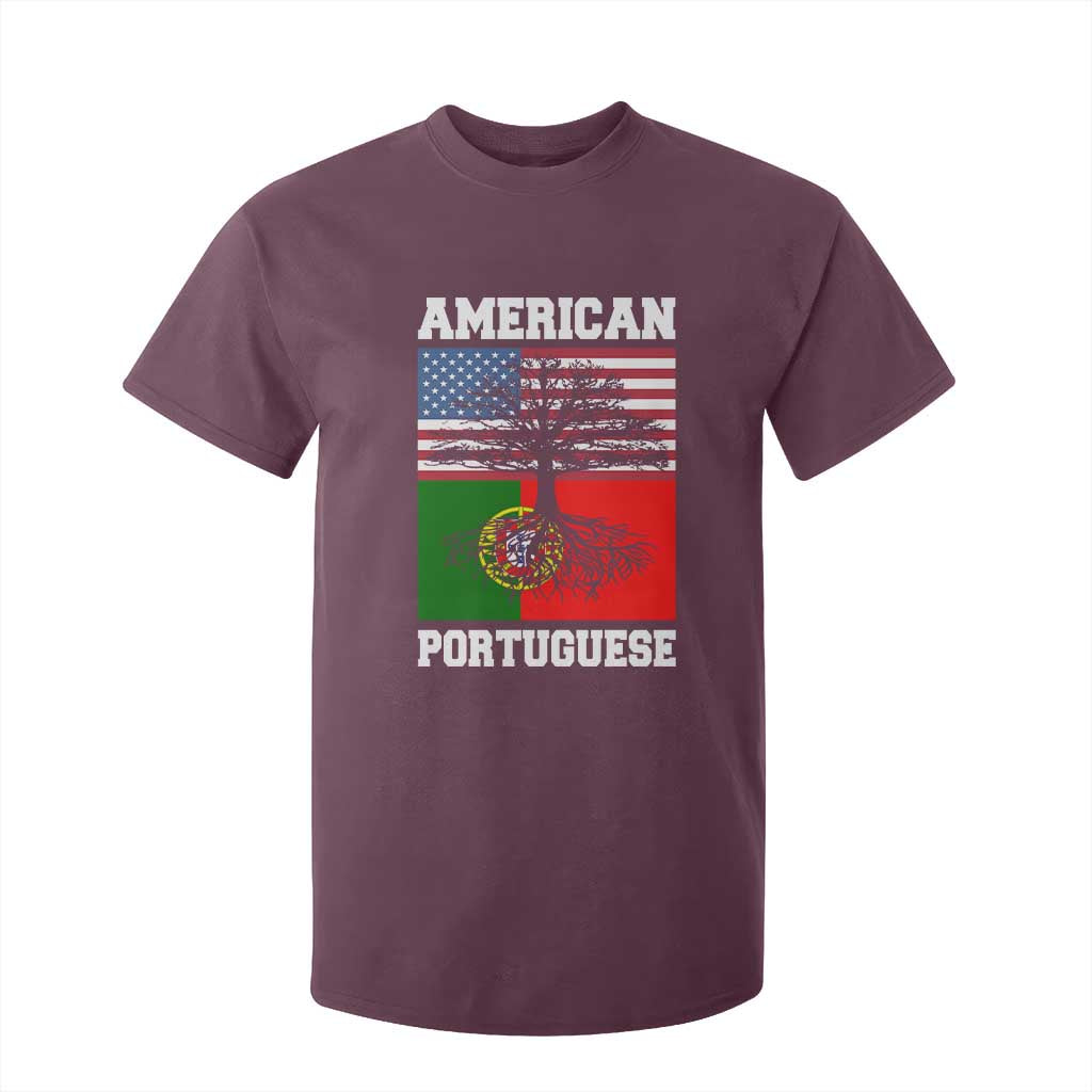 American Grown Portuguese Roots T Shirt For Kid Distressed Tree Portugal USA Flag TS10 Maroon Print Your Wear