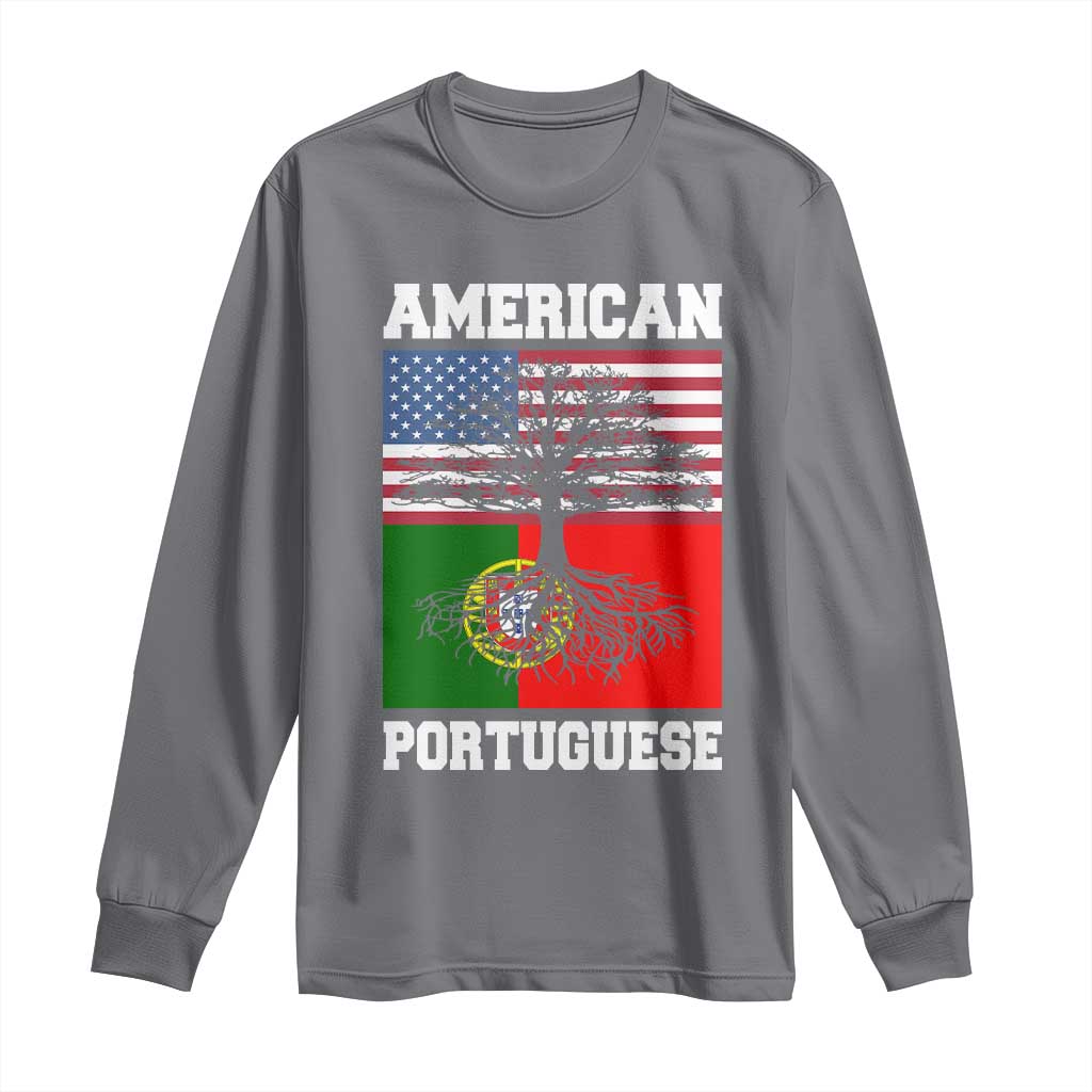 American Grown Portuguese Roots Long Sleeve Shirt Distressed Tree Portugal USA Flag TS10 Charcoal Print Your Wear