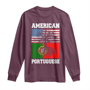 American Grown Portuguese Roots Long Sleeve Shirt Distressed Tree Portugal USA Flag TS10 Maroon Print Your Wear