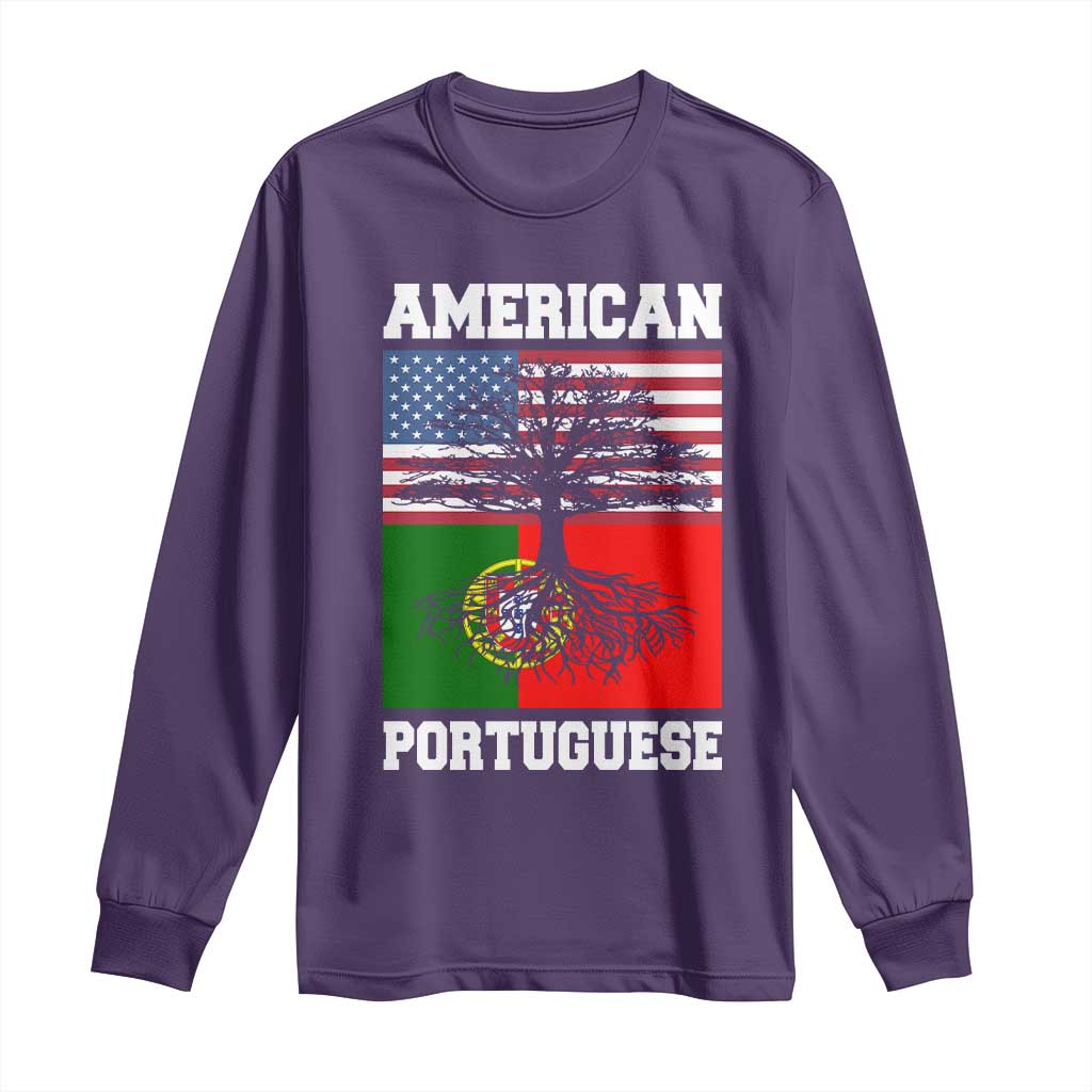 American Grown Portuguese Roots Long Sleeve Shirt Distressed Tree Portugal USA Flag TS10 Purple Print Your Wear