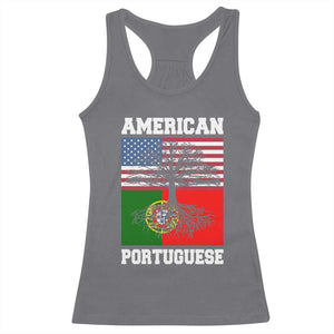 American Grown Portuguese Roots Racerback Tank Top Distressed Tree Portugal USA Flag TS10 Charcoal Print Your Wear