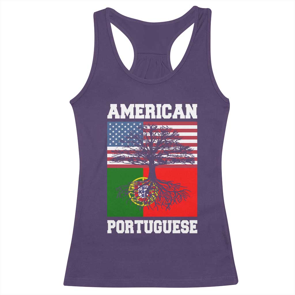 American Grown Portuguese Roots Racerback Tank Top Distressed Tree Portugal USA Flag TS10 Purple Print Your Wear