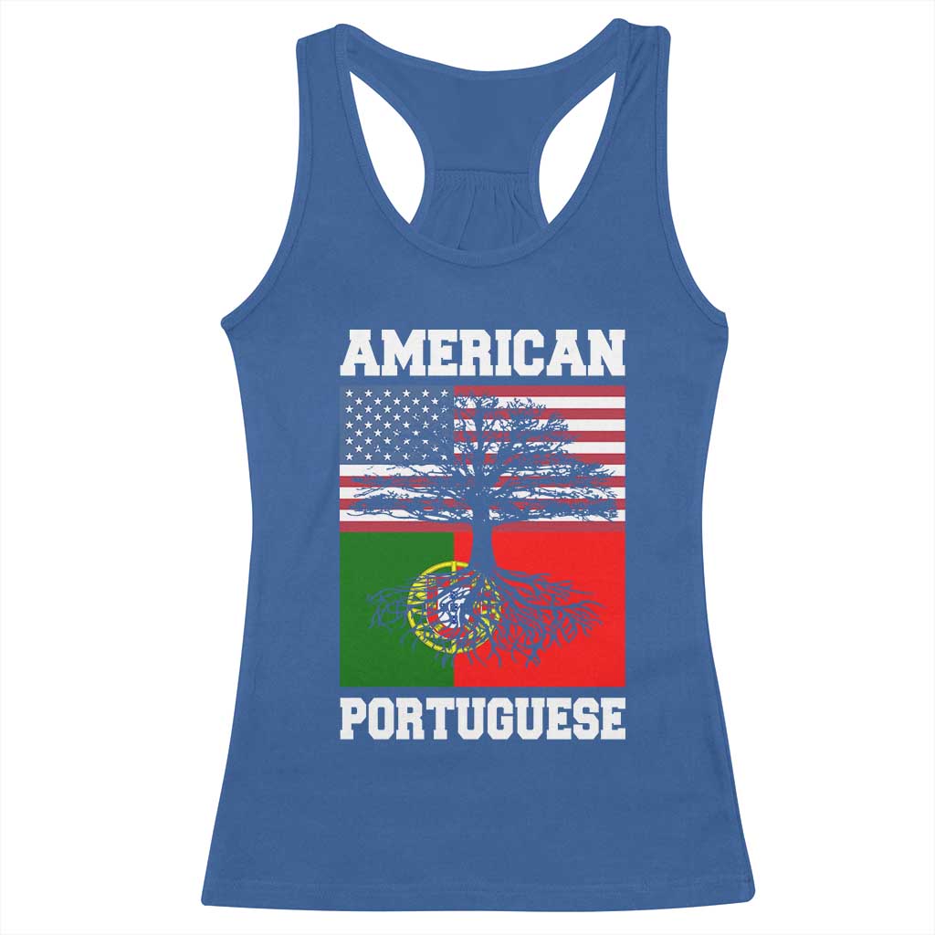 American Grown Portuguese Roots Racerback Tank Top Distressed Tree Portugal USA Flag TS10 Royal Blue Print Your Wear