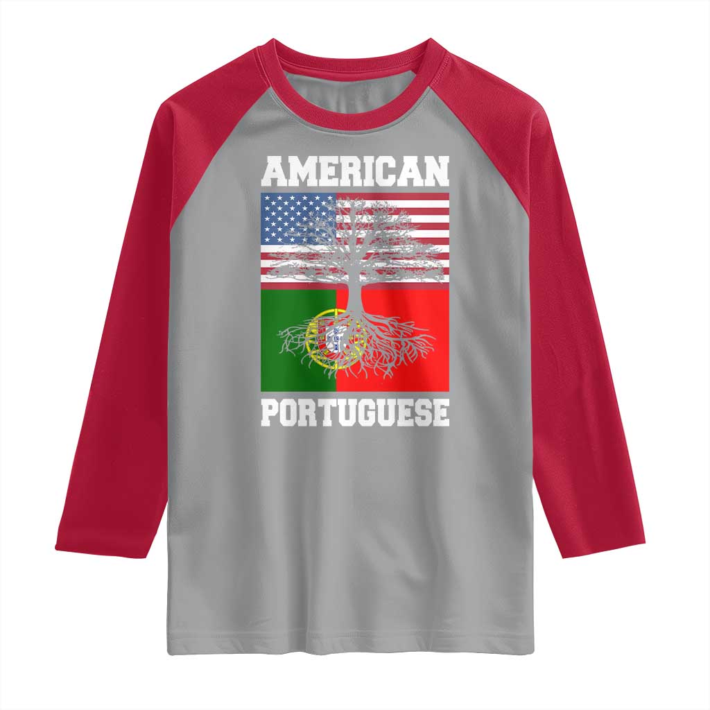 American Grown Portuguese Roots Raglan Shirt Distressed Tree Portugal USA Flag TS10 Sport Gray Red Print Your Wear