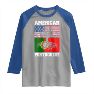 American Grown Portuguese Roots Raglan Shirt Distressed Tree Portugal USA Flag TS10 Sport Gray Royal Print Your Wear