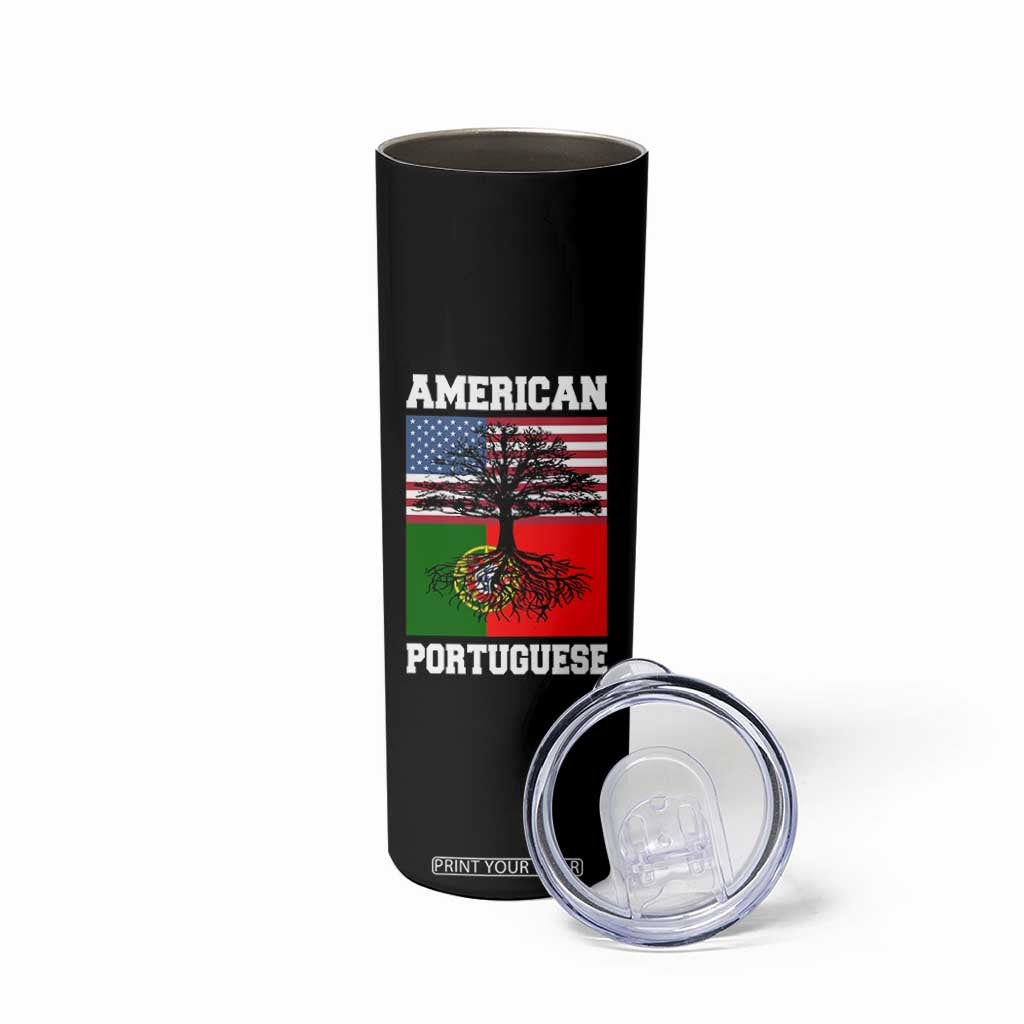 American Grown Portuguese Roots Skinny Tumbler Distressed Tree Portugal USA Flag TS10 Print Your Wear