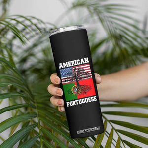 American Grown Portuguese Roots Skinny Tumbler Distressed Tree Portugal USA Flag TS10 Print Your Wear