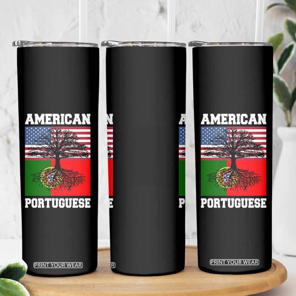 American Grown Portuguese Roots Skinny Tumbler Distressed Tree Portugal USA Flag TS10 Print Your Wear