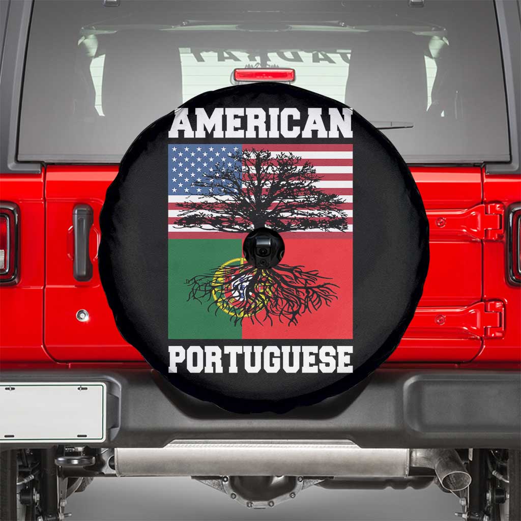 American Grown Portuguese Roots Spare Tire Cover Distressed Tree Portugal USA Flag TS10 Black Print Your Wear
