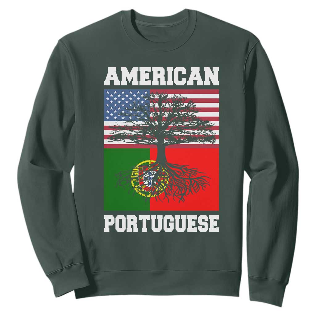 American Grown Portuguese Roots Sweatshirt Distressed Tree Portugal USA Flag TS10 Dark Forest Green Print Your Wear