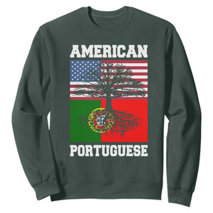 American Grown Portuguese Roots Sweatshirt Distressed Tree Portugal USA Flag TS10 Dark Forest Green Print Your Wear
