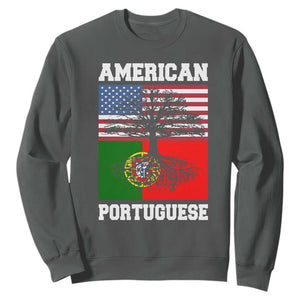 American Grown Portuguese Roots Sweatshirt Distressed Tree Portugal USA Flag TS10 Dark Heather Print Your Wear