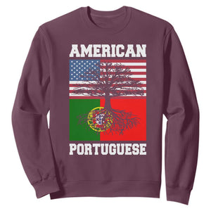 American Grown Portuguese Roots Sweatshirt Distressed Tree Portugal USA Flag TS10 Maroon Print Your Wear