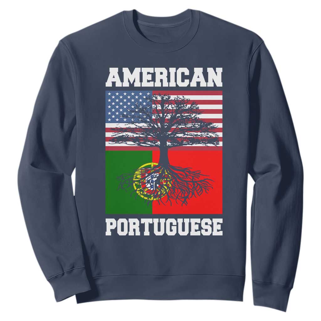 American Grown Portuguese Roots Sweatshirt Distressed Tree Portugal USA Flag TS10 Navy Print Your Wear