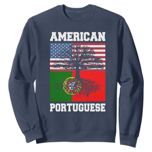 American Grown Portuguese Roots Sweatshirt Distressed Tree Portugal USA Flag TS10 Navy Print Your Wear