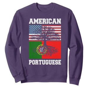 American Grown Portuguese Roots Sweatshirt Distressed Tree Portugal USA Flag TS10 Purple Print Your Wear