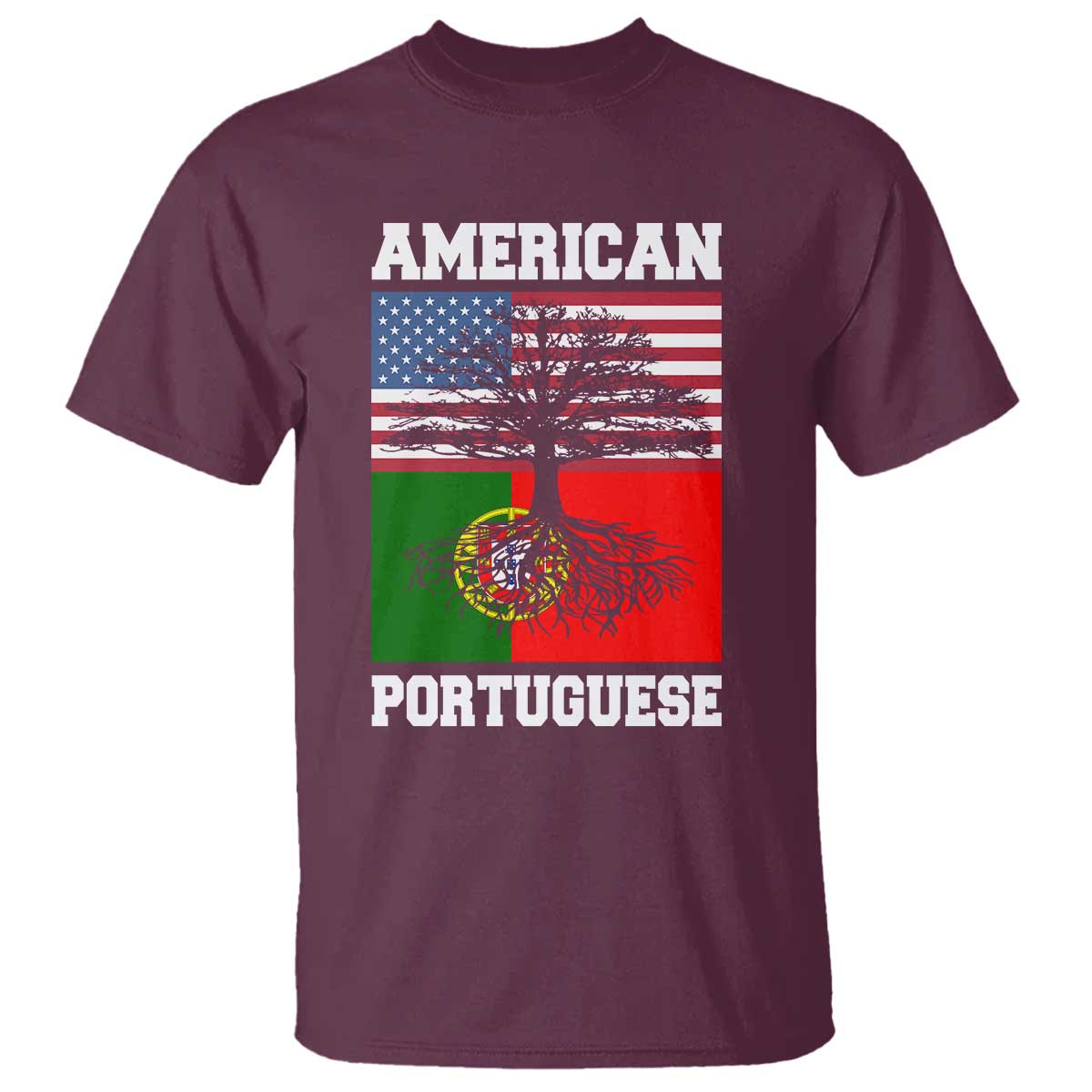 American Grown Portuguese Roots T Shirt Distressed Tree Portugal USA Flag TS10 Maroon Print Your Wear