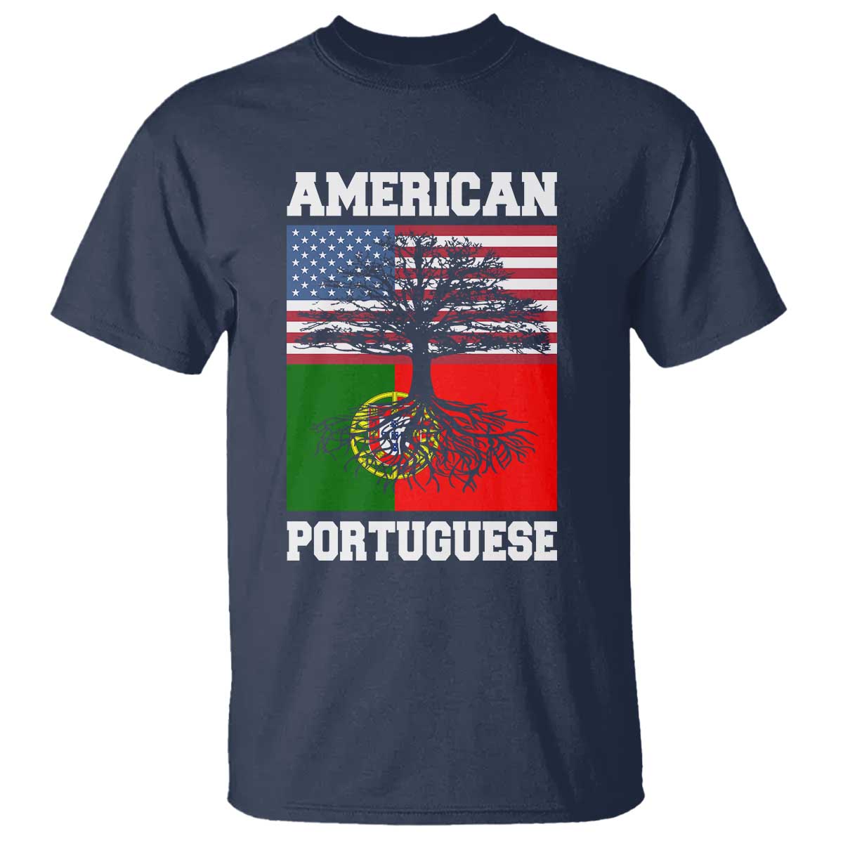 American Grown Portuguese Roots T Shirt Distressed Tree Portugal USA Flag TS10 Navy Print Your Wear