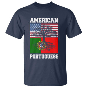 American Grown Portuguese Roots T Shirt Distressed Tree Portugal USA Flag TS10 Navy Print Your Wear