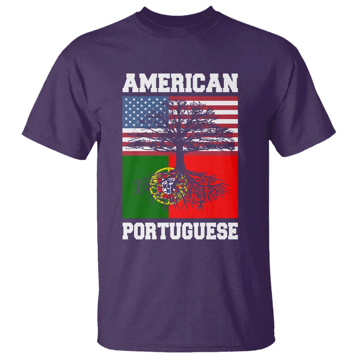 American Grown Portuguese Roots T Shirt Distressed Tree Portugal USA Flag TS10 Purple Print Your Wear