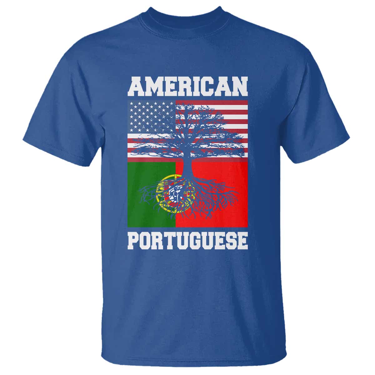 American Grown Portuguese Roots T Shirt Distressed Tree Portugal USA Flag TS10 Royal Blue Print Your Wear