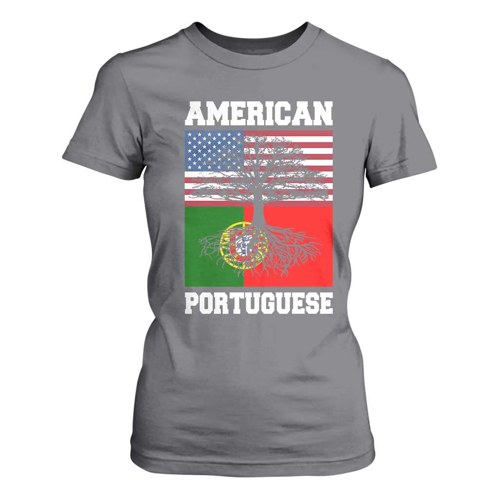American Grown Portuguese Roots T Shirt For Women Distressed Tree Portugal USA Flag TS10 Charcoal Print Your Wear