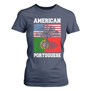 American Grown Portuguese Roots T Shirt For Women Distressed Tree Portugal USA Flag TS10 Navy Print Your Wear