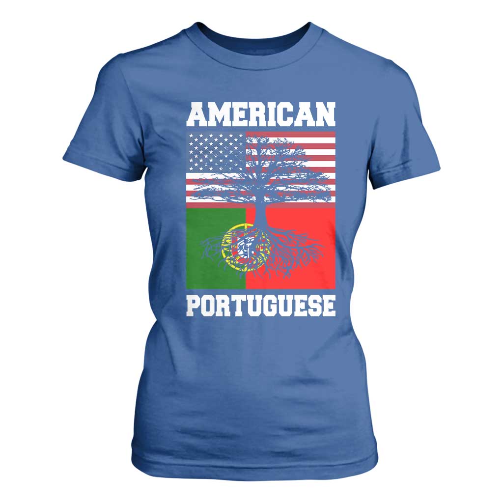 American Grown Portuguese Roots T Shirt For Women Distressed Tree Portugal USA Flag TS10 Royal Blue Print Your Wear