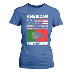 American Grown Portuguese Roots T Shirt For Women Distressed Tree Portugal USA Flag TS10 Royal Blue Print Your Wear
