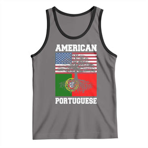 American Grown Portuguese Roots Tank Top Distressed Tree Portugal USA Flag TS10 Deep Heather Black Print Your Wear