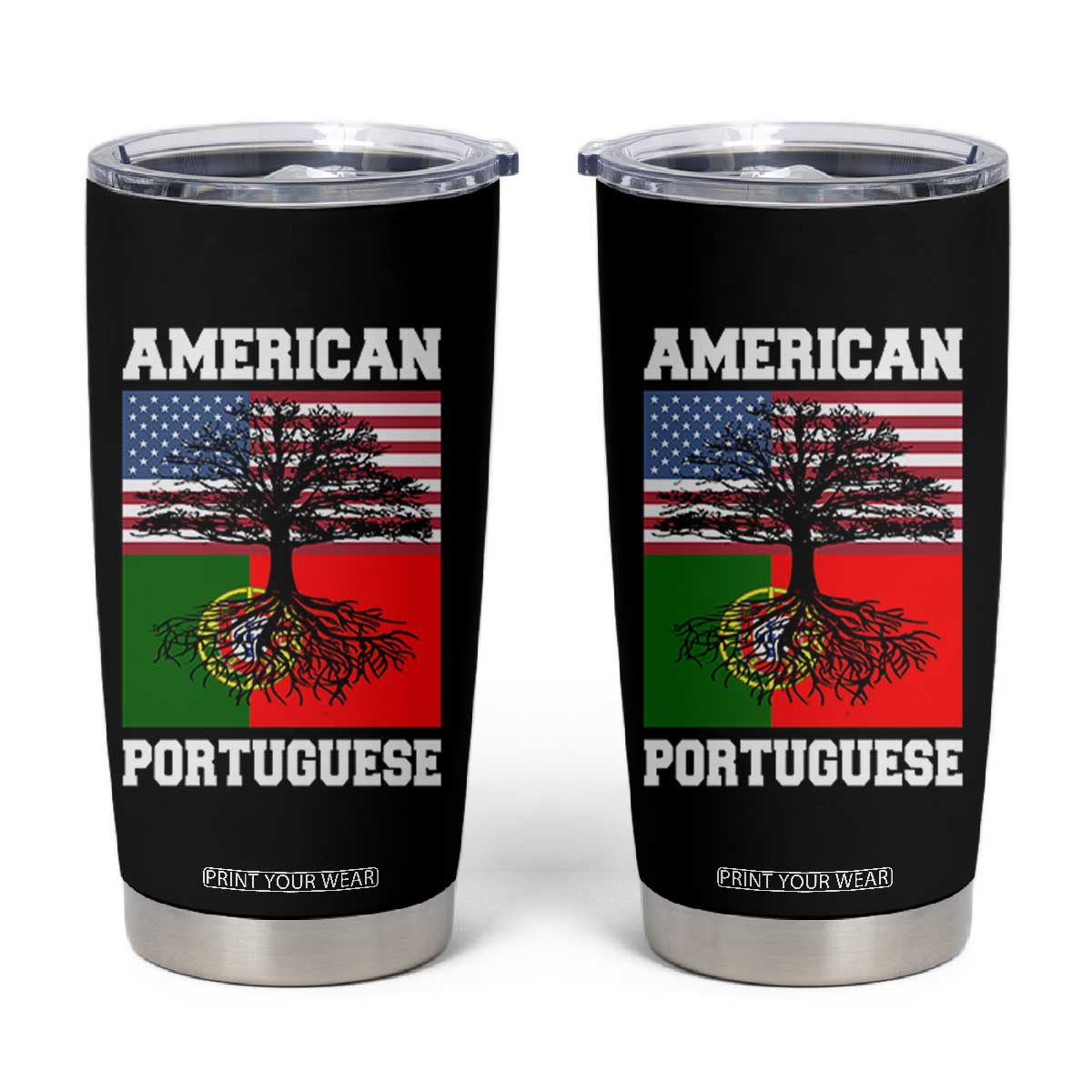 American Grown Portuguese Roots Tumbler Cup Distressed Tree Portugal USA Flag TS10 Black Print Your Wear