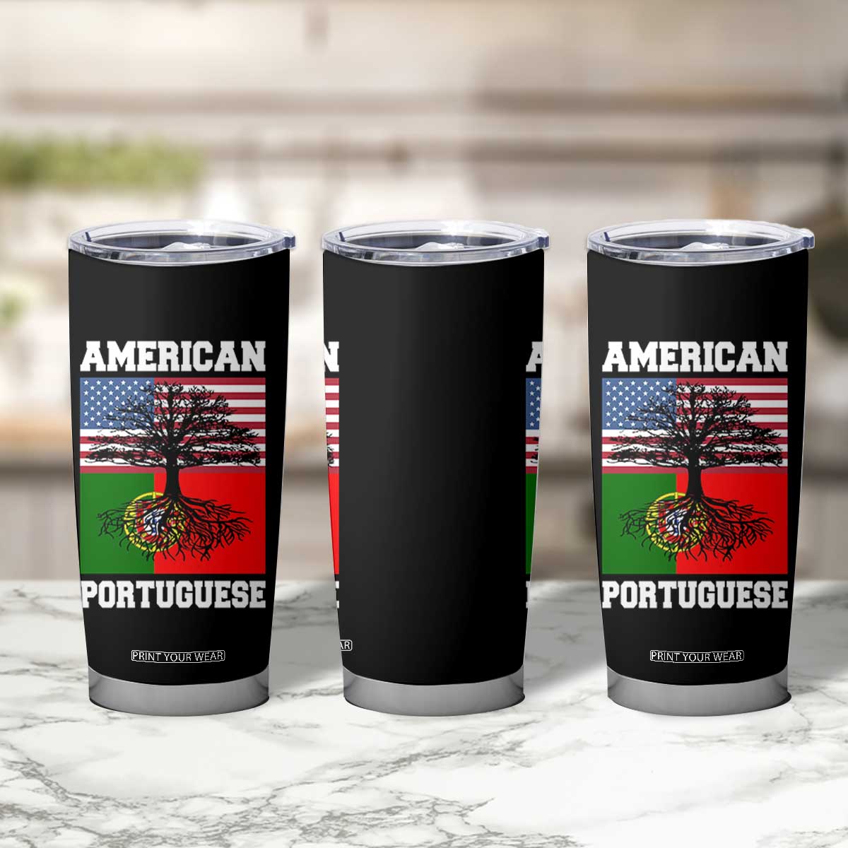 American Grown Portuguese Roots Tumbler Cup Distressed Tree Portugal USA Flag TS10 Print Your Wear