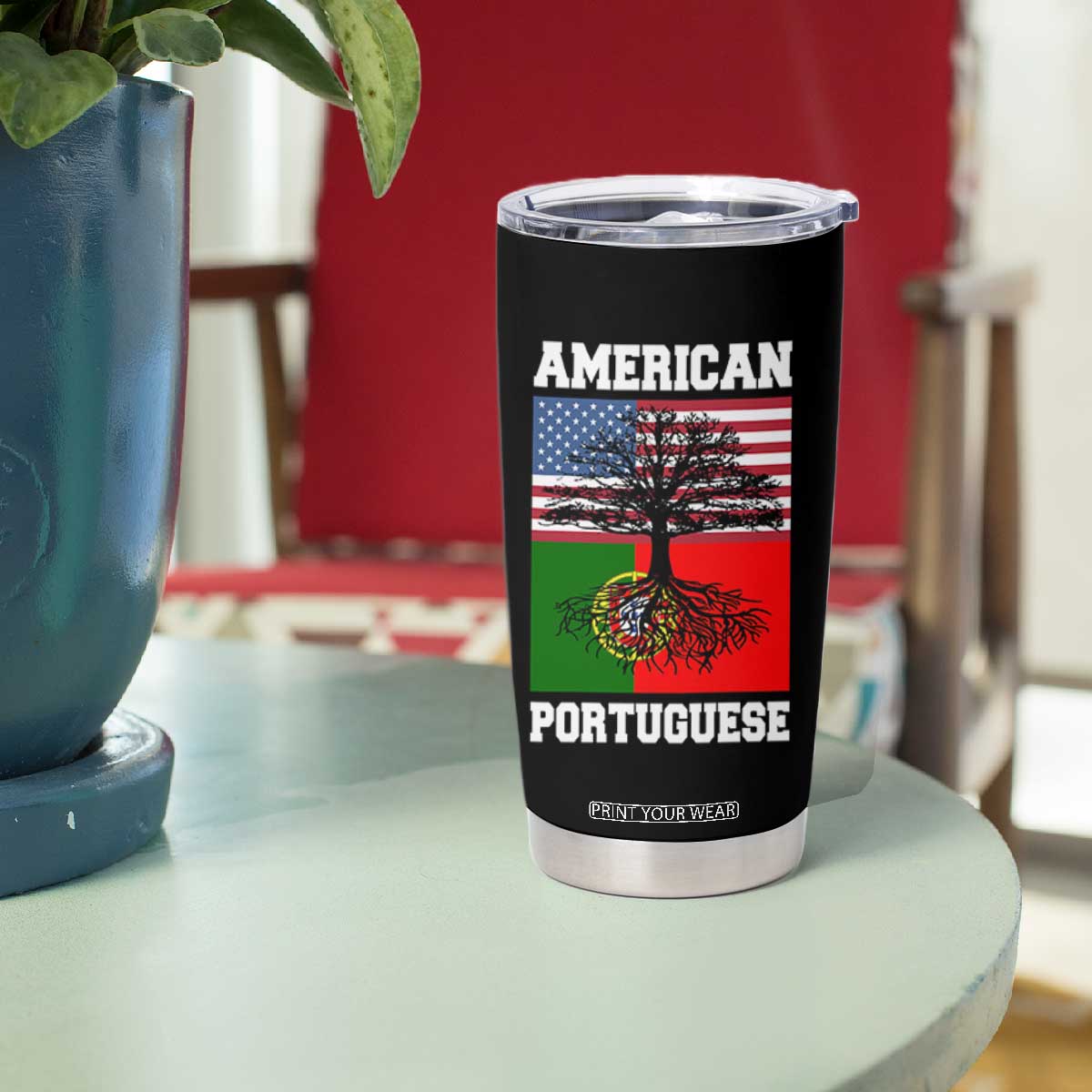 American Grown Portuguese Roots Tumbler Cup Distressed Tree Portugal USA Flag TS10 Print Your Wear