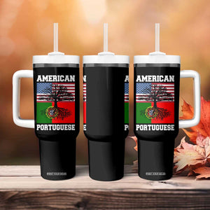 American Grown Portuguese Roots Tumbler With Handle Distressed Tree Portugal USA Flag TS10 Print Your Wear