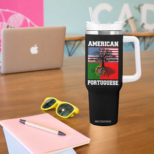 American Grown Portuguese Roots Tumbler With Handle Distressed Tree Portugal USA Flag TS10 Print Your Wear