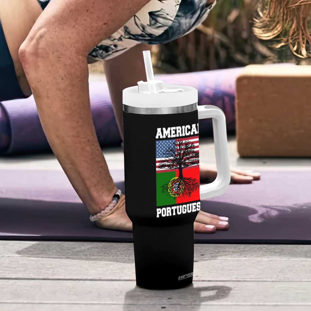 American Grown Portuguese Roots Tumbler With Handle Distressed Tree Portugal USA Flag TS10 Print Your Wear