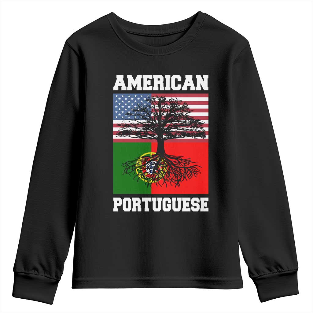American Grown Portuguese Roots Youth Sweatshirt Distressed Tree Portugal USA Flag TS10 Black Print Your Wear