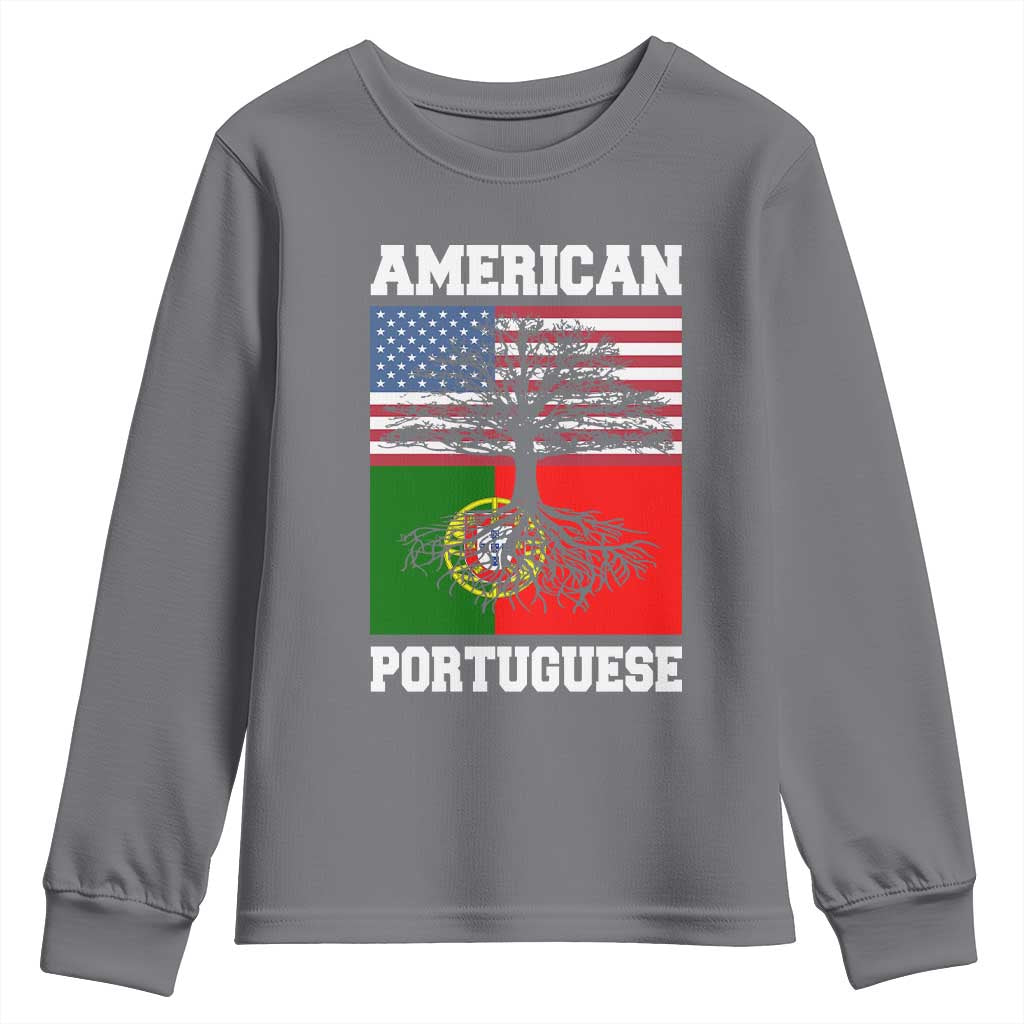 American Grown Portuguese Roots Youth Sweatshirt Distressed Tree Portugal USA Flag TS10 Charcoal Print Your Wear