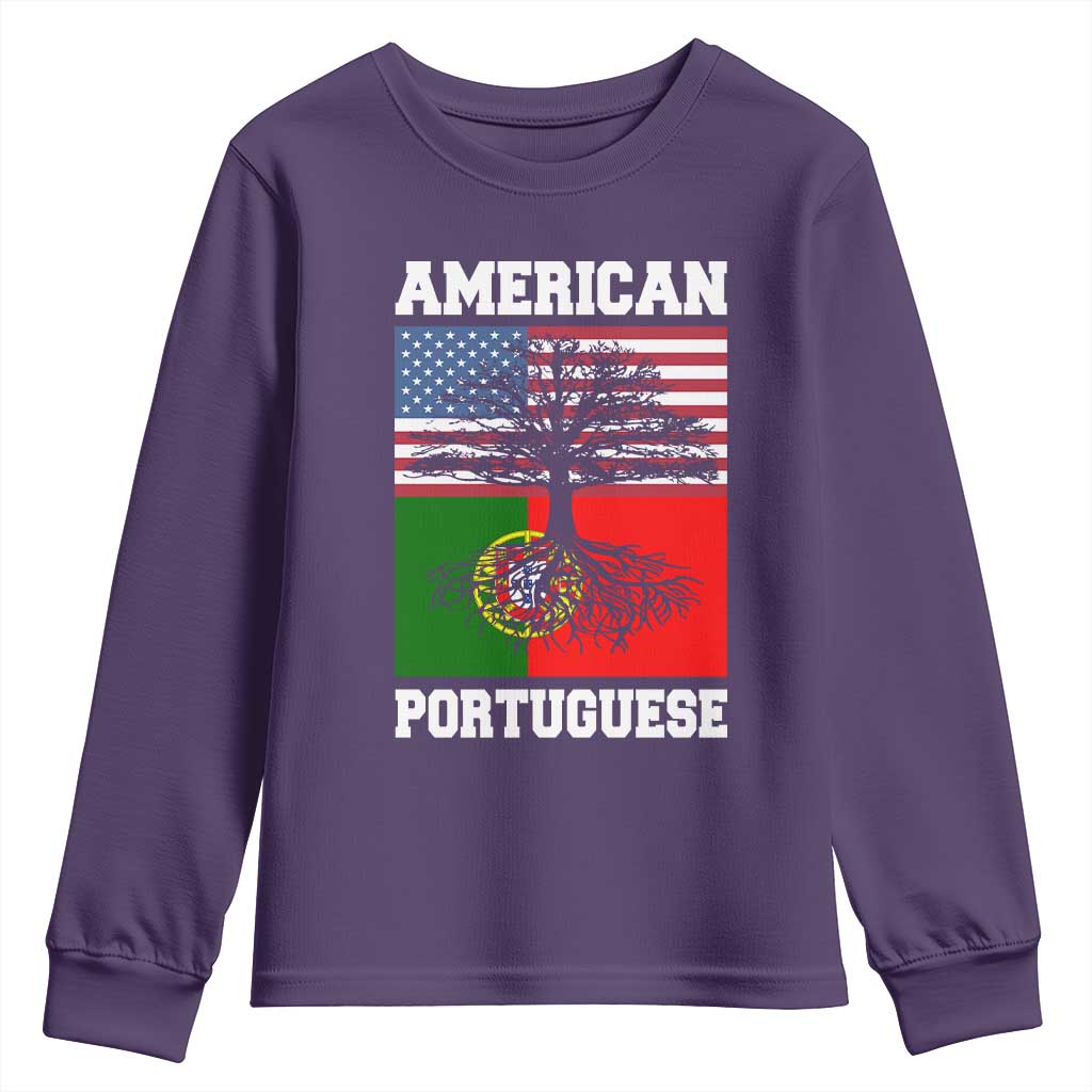 American Grown Portuguese Roots Youth Sweatshirt Distressed Tree Portugal USA Flag TS10 Purple Print Your Wear
