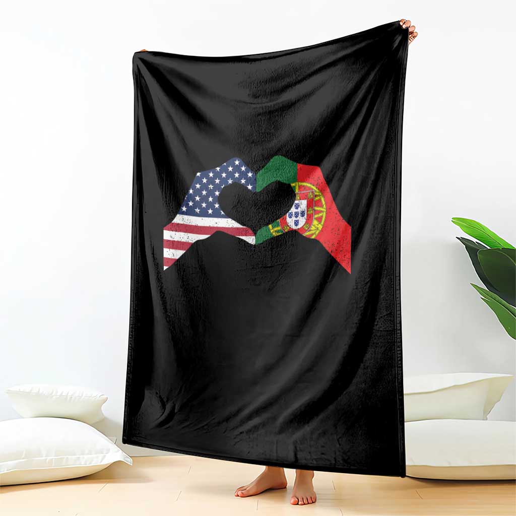 Portuguese American Flag Throw Blanket Vintage Portugal USA Flag Heart TS10 Print Your Wear