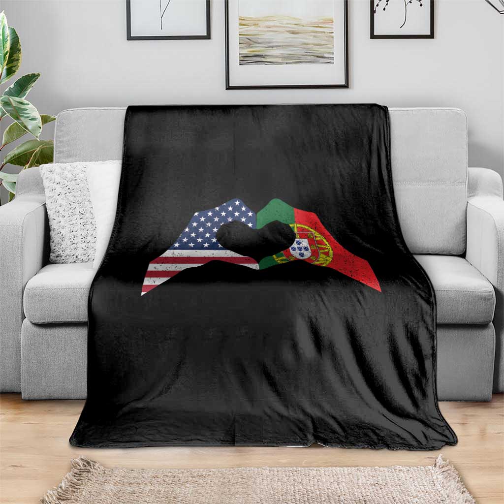 Portuguese American Flag Throw Blanket Vintage Portugal USA Flag Heart TS10 Print Your Wear