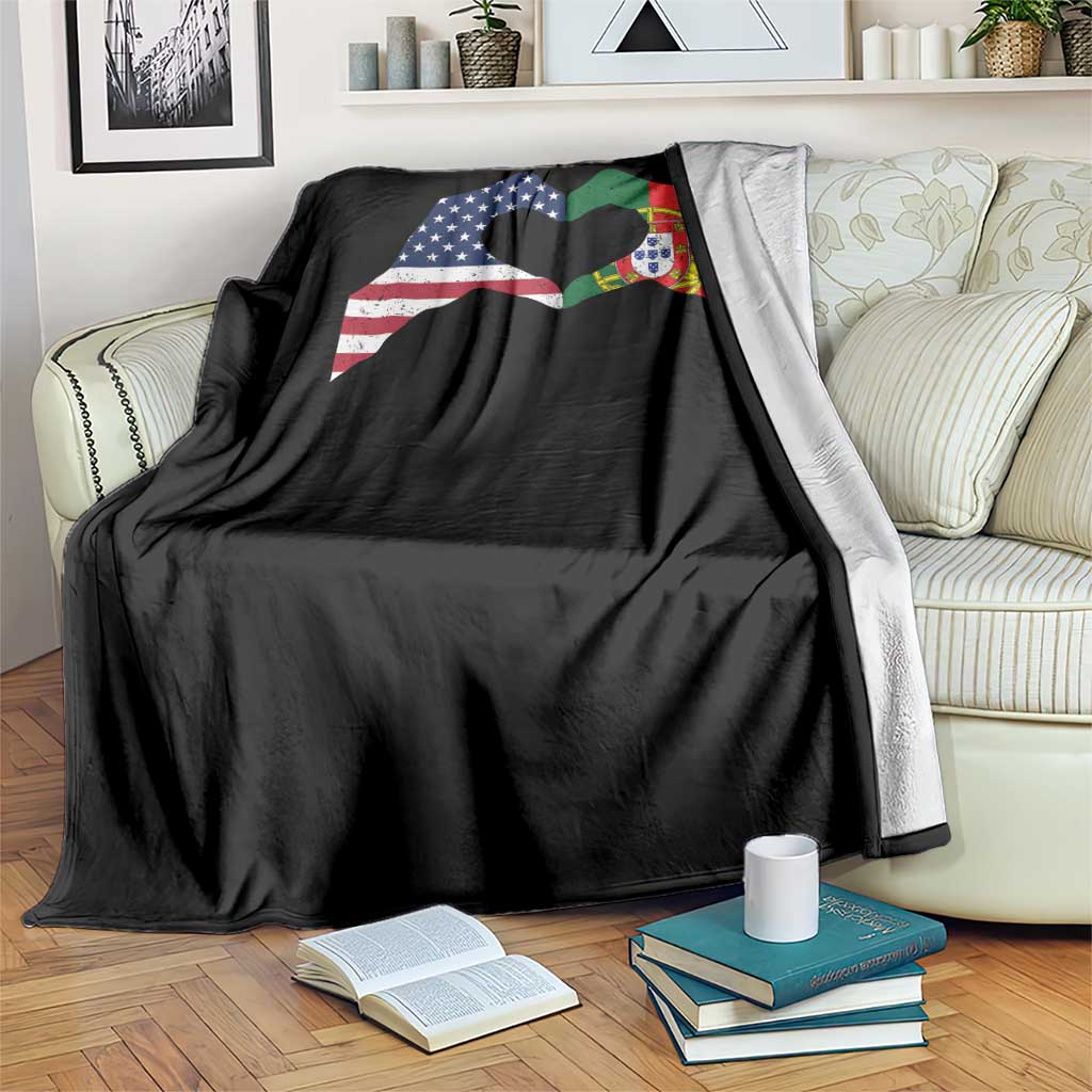 Portuguese American Flag Throw Blanket Vintage Portugal USA Flag Heart TS10 Print Your Wear