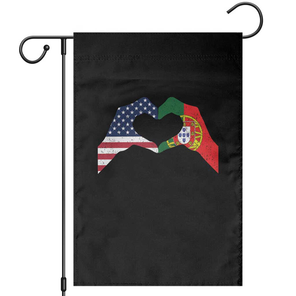 Portuguese American Flag Garden Flag Vintage Portugal USA Flag Heart TS10 Black Print Your Wear