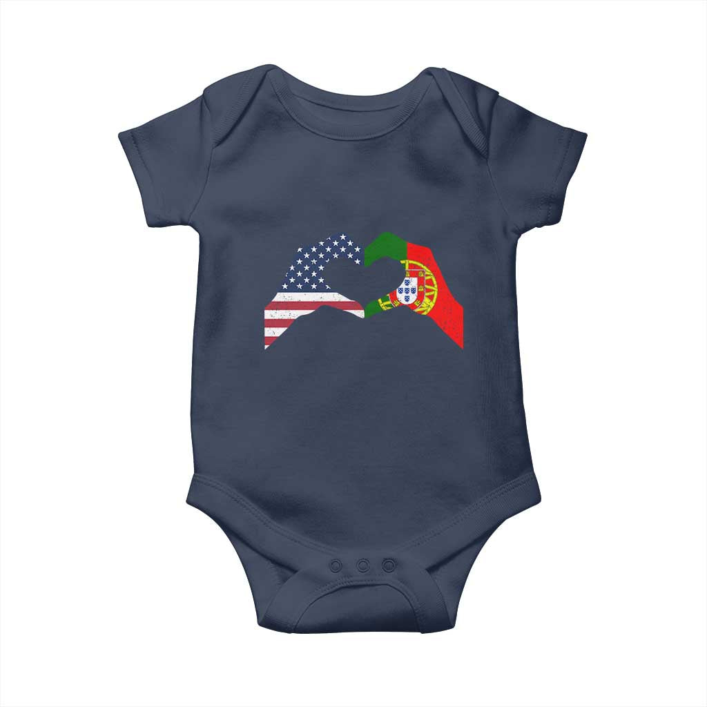 Portuguese American Flag Baby Onesie Vintage Portugal USA Flag Heart TS10 Navy Print Your Wear